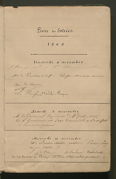 Registre d'entrée des visiteurs - 1868 - 1876